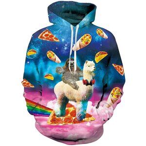 Sloth on Llama Hoodie; Whimsical Fun Design; NWOT
